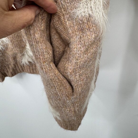 Dreamers neutral open cardigan tan white eyelash mohair look sweater woman’s siz - Picture 8 of 9